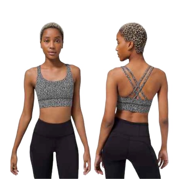 lululemon athletica Tops - Lululemon Energy Bra Long Line Scattered Herringbone Black White Size 8